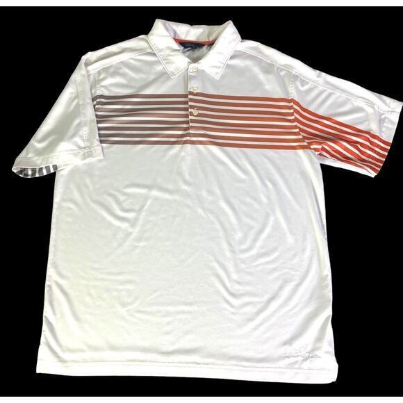 Walter Hagen Men’s Polo Golf Shirt Short Sleeve White Orange Striped Size Medium - Picture 8 of 11